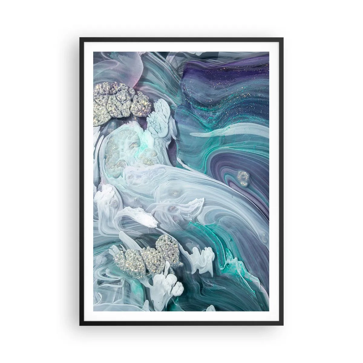 Poszter fehér keretben - Kék áramlatok - 70x100 cm