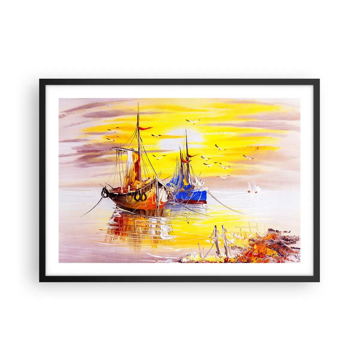 Poszter fehér keretben - Megérdemelt pihenés a kikötőben - 70x50 cm
