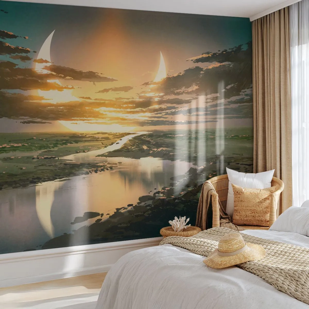 Fotótapéta Premium Sand - Valahol egy messzi-messzi galaxisban - Tájkép, Hold, Fantázia - 100x70 cm