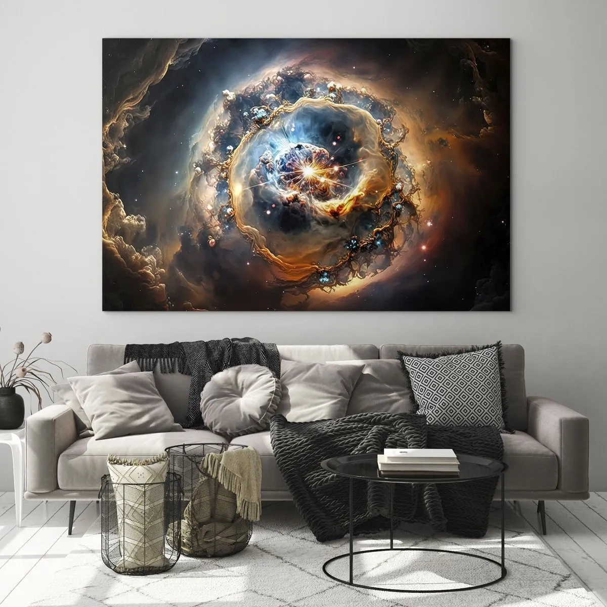 Üveg kép - Kozmikus robbanás egy galaktikus örvény középpontjában - 70x50cm - Kezdet - Modern fali dekoráció nappalihoz és hálószobához ARTTOR