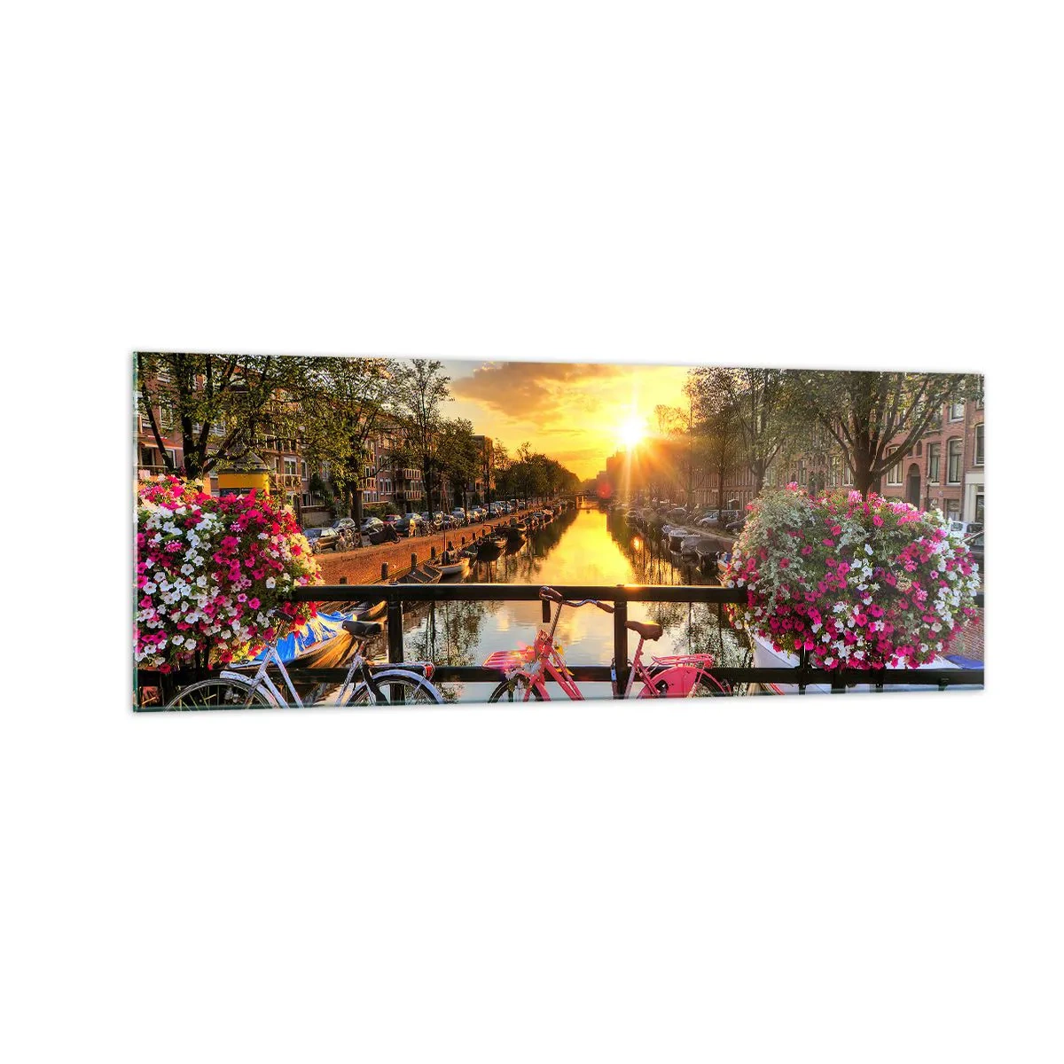 Üveg kép - Tavaszi reggel Amszterdamban - 140x50 cm