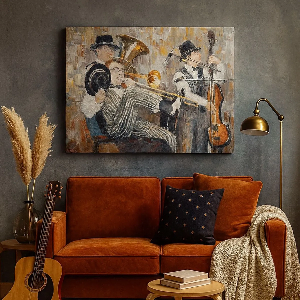 Vászonkép - Jazz zenészek festői stílusban egy koncerten - 70x50cm - Az egész jazz - Modern fali dekoráció nappalihoz és hálószobához ARTTOR
