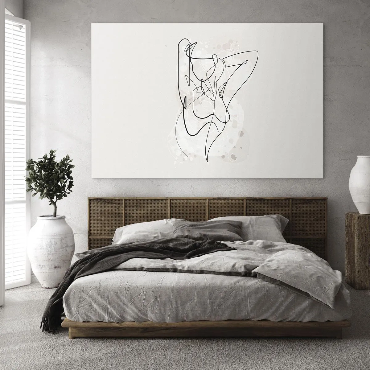 Üveg kép - Női sziluett, egyetlen vonallal rajzolva világos háttér előtt - 70x50cm - A csábítás művészete - Modern fali dekoráció nappalihoz és hálószobához ARTTOR