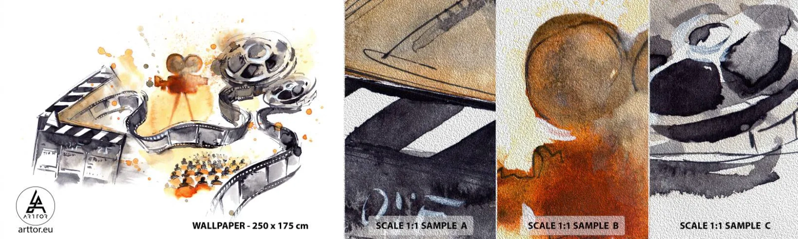 Fotótapéta Minta Premium Sand - Az álmok földjén - Film projektor, Film tekercs, Filmezés - 100x30 cm