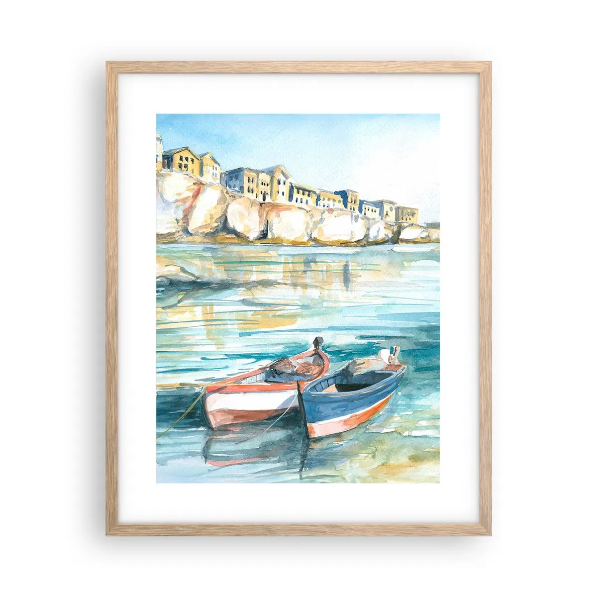 Poszter világos tölgy keretben - Tájkép azúrkéken - 40x50 cm