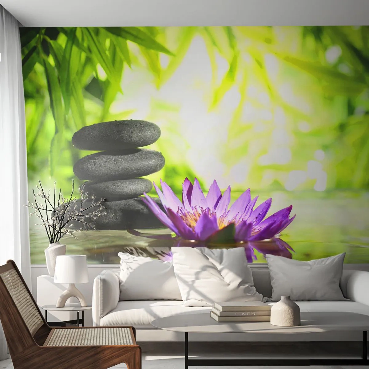 Fotótapéta Premium Sand - Egy bambusz bokorban - Virág, lótusz virág, Bambusz - 100x70 cm