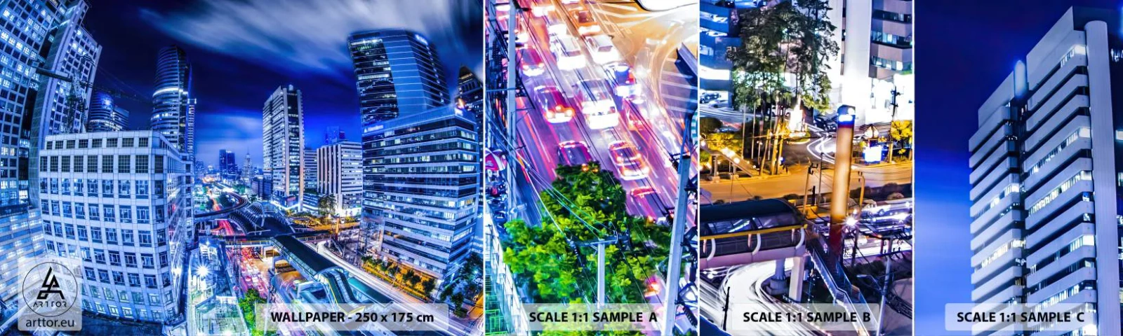 Fotótapéta Minta Standard Eco - Az éjszakai város ritmusai - Város, Bangkok, Építészet - 100x30 cm