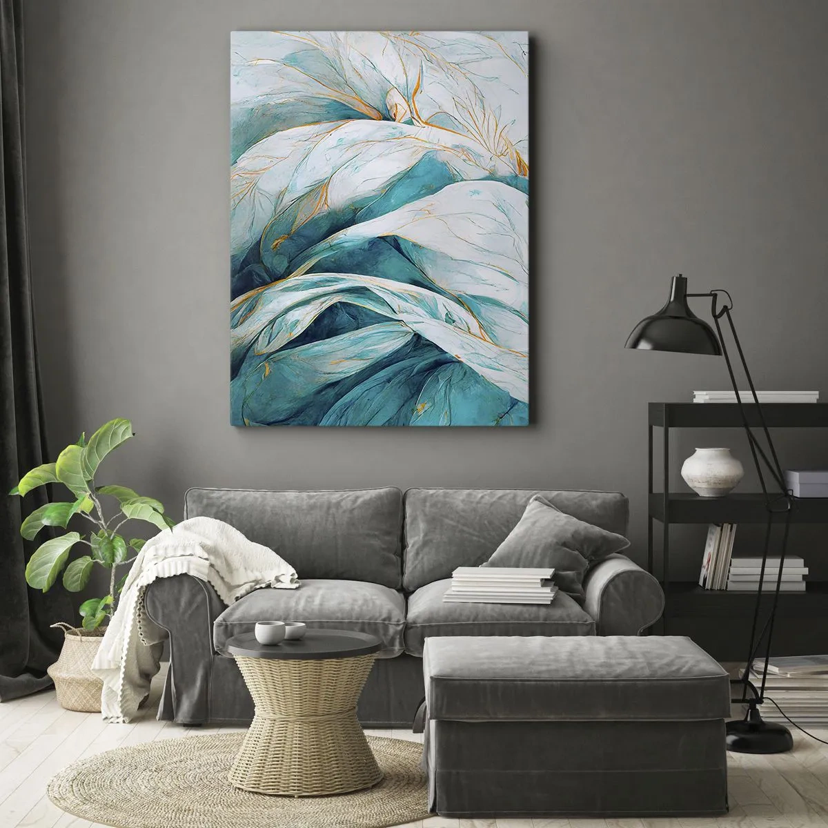 Vászonkép - Kék absztrakció arany motívummal - 50x70 cm