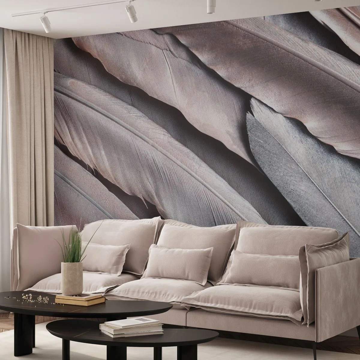 Öntapadós Fotótapéta Deluxe Sticker - Rózsaszín ezüstben - Madártoll, Grafika, Boho - 300x210 cm