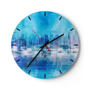 Falióra, Óra - Városi panoráma kék és lila árnyalatokban, absztrakt hatással. - 30x30cm - Kékbe merült - Modern fali dekoráció nappalihoz, konyhához és hálószobához ARTTOR