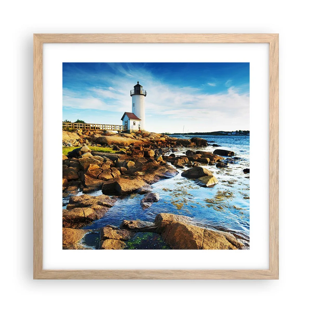 Poszter világos tölgy keretben - Gyertek vissza boldogan, várlak - 40x40 cm