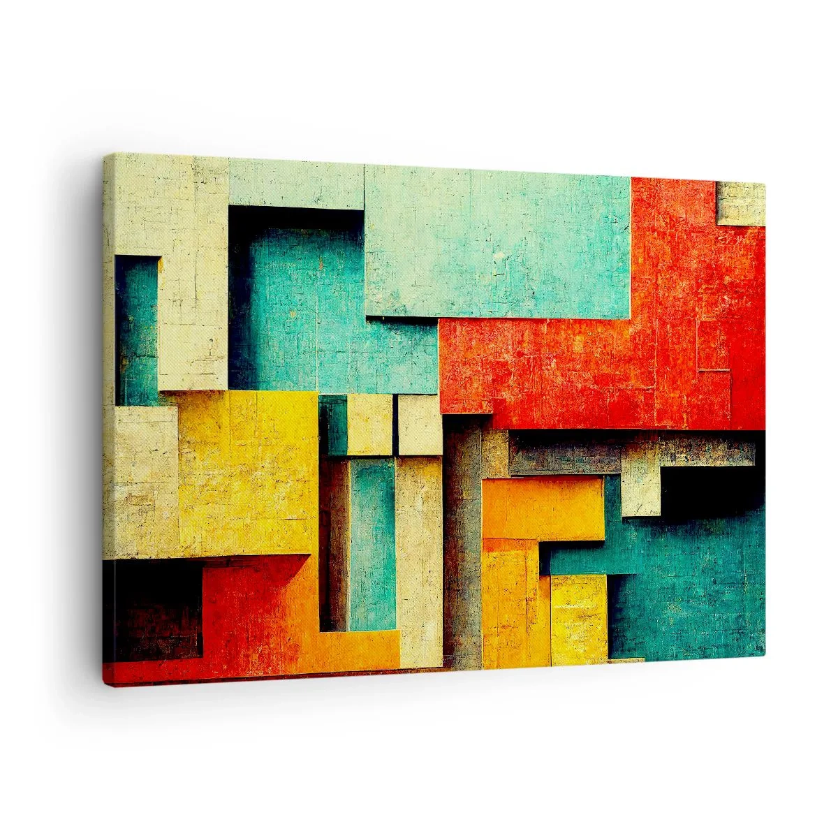 Vászonkép - Absztrakt geometriai formák élénk színekben - 70x50cm - A derékszögek fesztiválja - Modern fali dekoráció nappalihoz és hálószobához ARTTOR