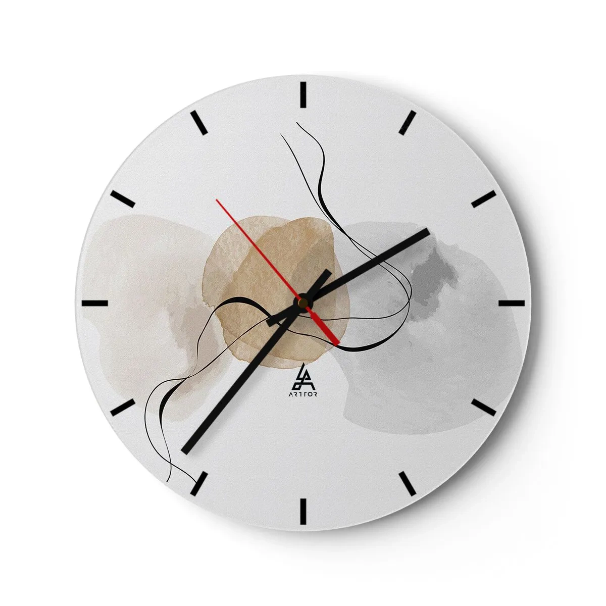 Falióra, Óra - Absztrakt pasztell foltok és fekete vonalak fehér alapon - 30x30cm - Léggyöngyök - Modern fali dekoráció nappalihoz, konyhához és hálószobához ARTTOR