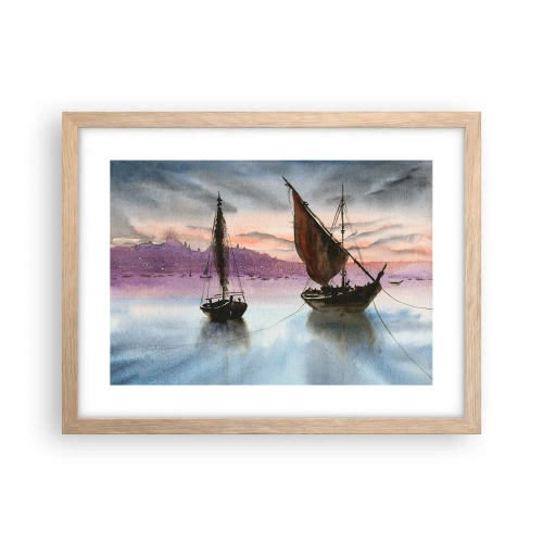 Poszter világos tölgy keretben - Este a kikötőben - 40x30 cm