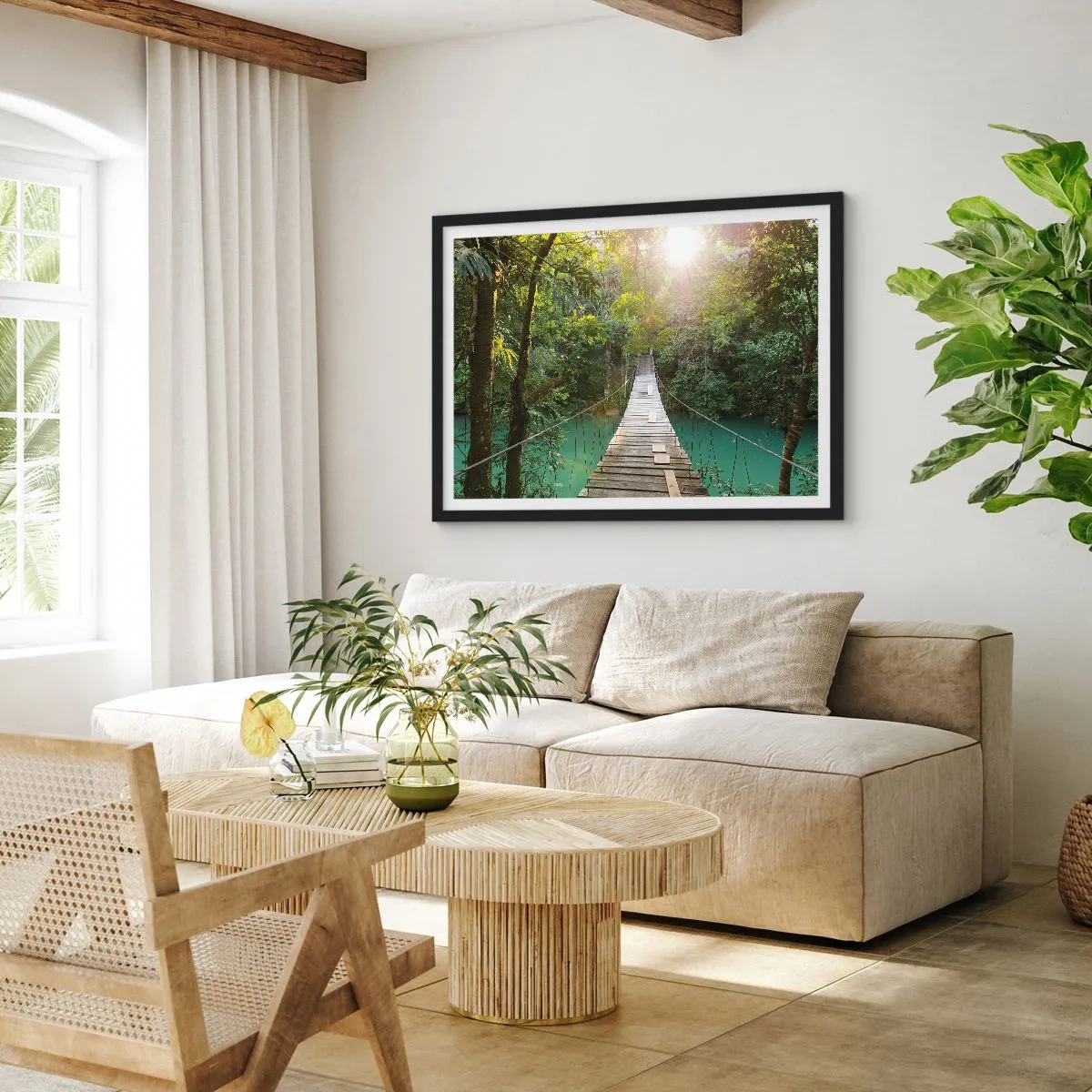 Poszter fehér keretben - Az azúrkék vízen át az azúrkék erdőbe - 70x50 cm