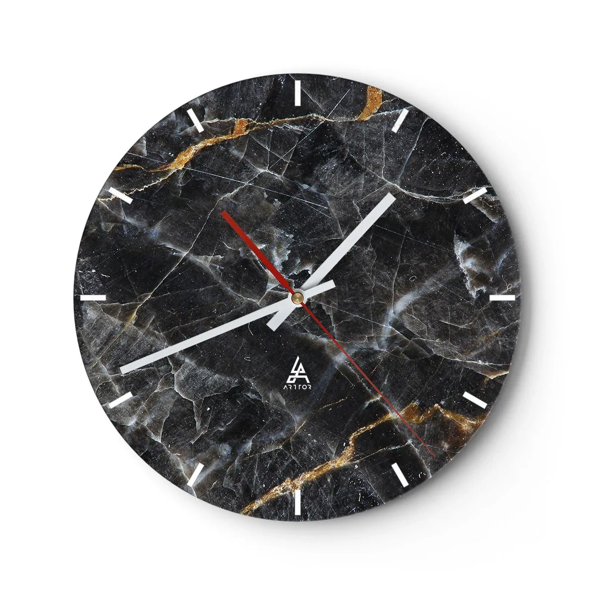 Falióra, Óra - Fekete márvány szerkezet világos és arany erekkel - 30x30cm - A kő belső élete - Modern fali dekoráció nappalihoz, konyhához és hálószobához ARTTOR