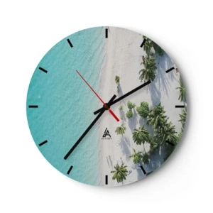 Falióra, Óra - Felülnézetből a strand türkizkék vízzel és pálmafákkal - 30x30cm - Nyaralás a paradicsomban - Modern fali dekoráció nappalihoz, konyhához és hálószobához ARTTOR