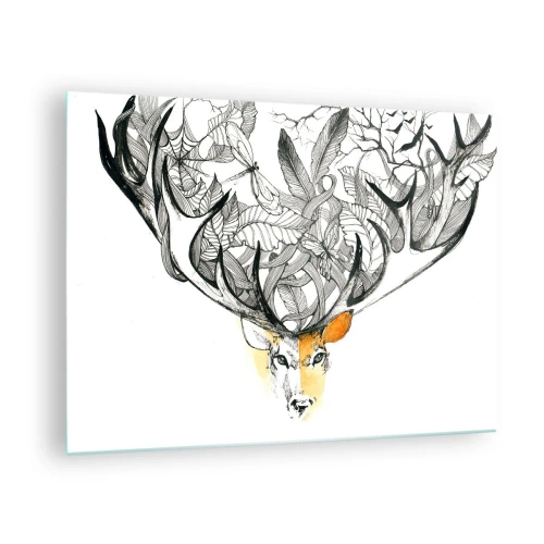 Üveg kép - Egy szarvas rajza díszes agancsokkal - 70x50cm - A bőség szarvai - Modern fali dekoráció nappalihoz és hálószobához ARTTOR