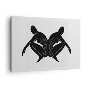 Vászonkép - Fekete sziluettek szimmetrikus helyzetben fehér alapon - 70x50cm - Egy közös lélek - Modern fali dekoráció nappalihoz és hálószobához ARTTOR