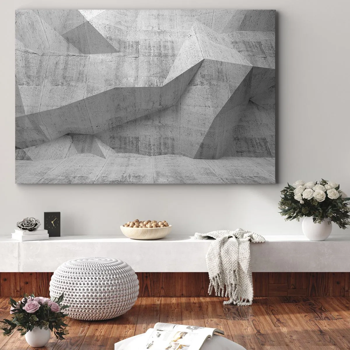 Vászonkép - Szürke geometrikus betonformák - 70x50cm - Igazi kihívás - Modern fali dekoráció nappalihoz és hálószobához ARTTOR