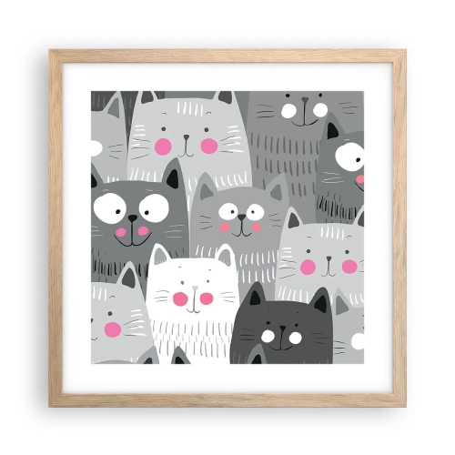 Poszter világos tölgy keretben - A macska világa - 40x40 cm