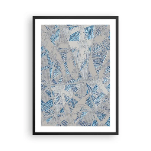 Poszter fehér keretben - Geometrikus absztrakció kék és szürke árnyalatokban - 50x70cm - A szürkéskék labirintusban - Modern fali dekoráció nappalihoz és hálószobához ARTTOR
