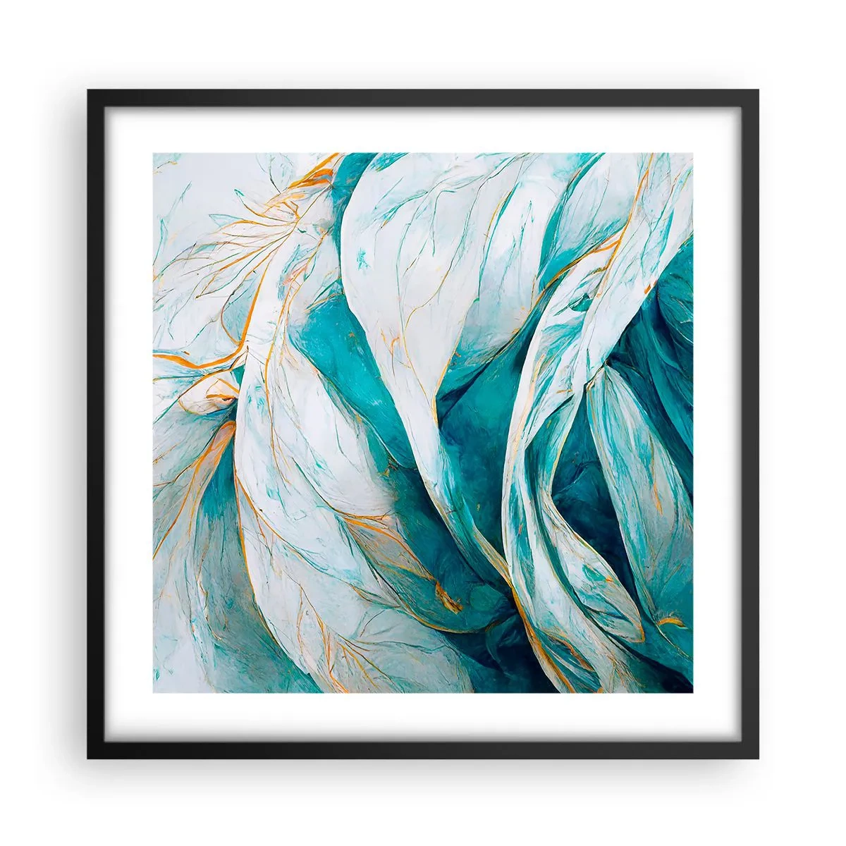 Poszter fehér keretben - Kék absztrakció arany motívummal - 50x50 cm