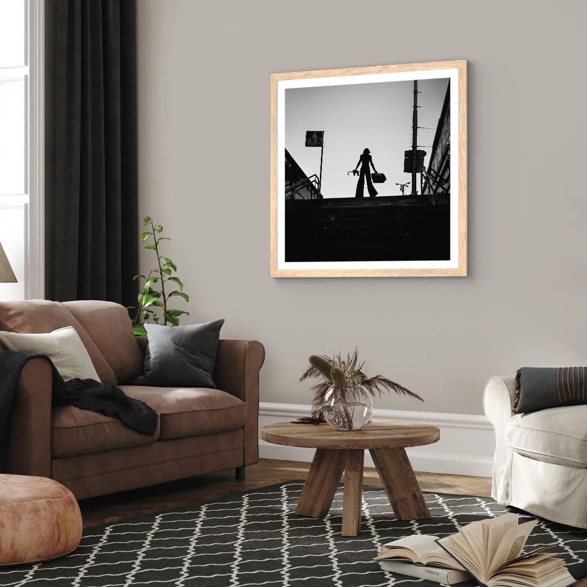 Poszter világos tölgy keretben - Városi vándorlás - 60x60 cm