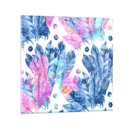 Üveg kép - Rózsaszín és kék tollak - 50x50 cm