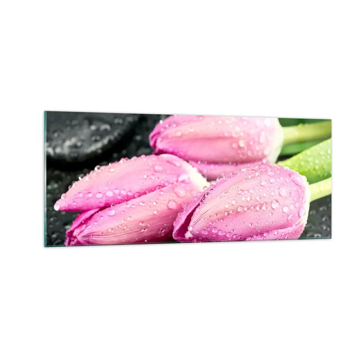 Üveg kép - Lila hármas a fekete kövön - 100x40 cm