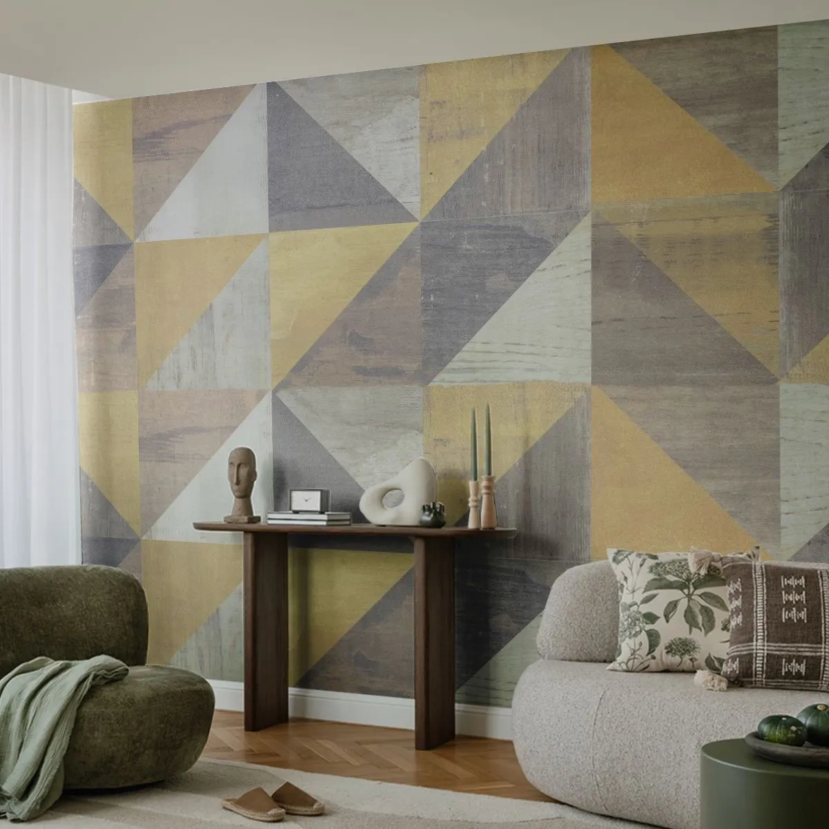 Fotótapéta Premium Sand - A háromszög szögében - Absztrakció, Darab, Háromszögek - 250x175 cm