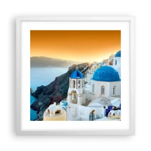Poszter fekete keretben - Santorini – rásimulva a sziklákra - 40x40 cm