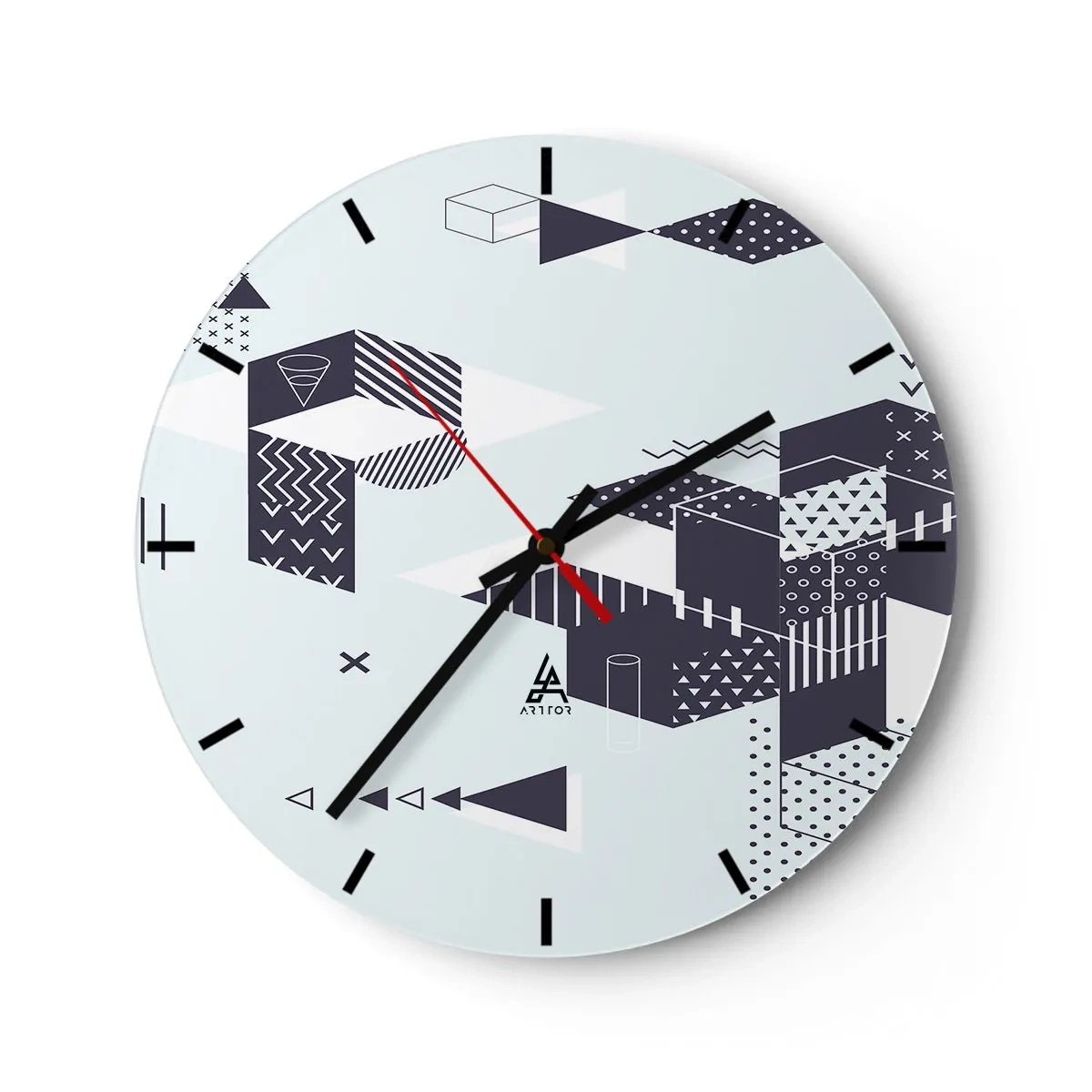 Falióra, Óra - Geometrikus minták fekete-fehérben - 30x30cm - Lélekben a matematika - Modern fali dekoráció nappalihoz, konyhához és hálószobához ARTTOR