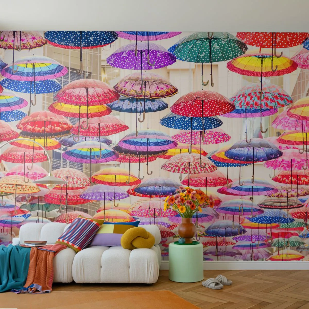 Fotótapéta Standard Eco - Városi rét - Város, Színes esernyők, Darab - 400x280 cm
