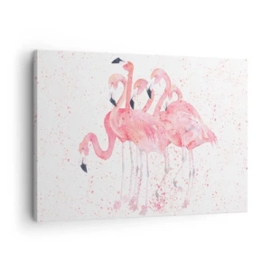Vászonkép - Rózsaszín flamingók művészi akvarell stílusban - 70x50cm - Rózsaszín együttes - Modern fali dekoráció nappalihoz és hálószobához ARTTOR
