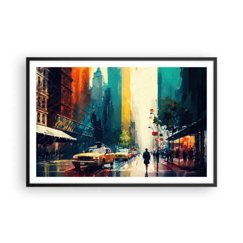Poszter fehér keretben - New York - itt még az eső is színes. - 91x61 cm