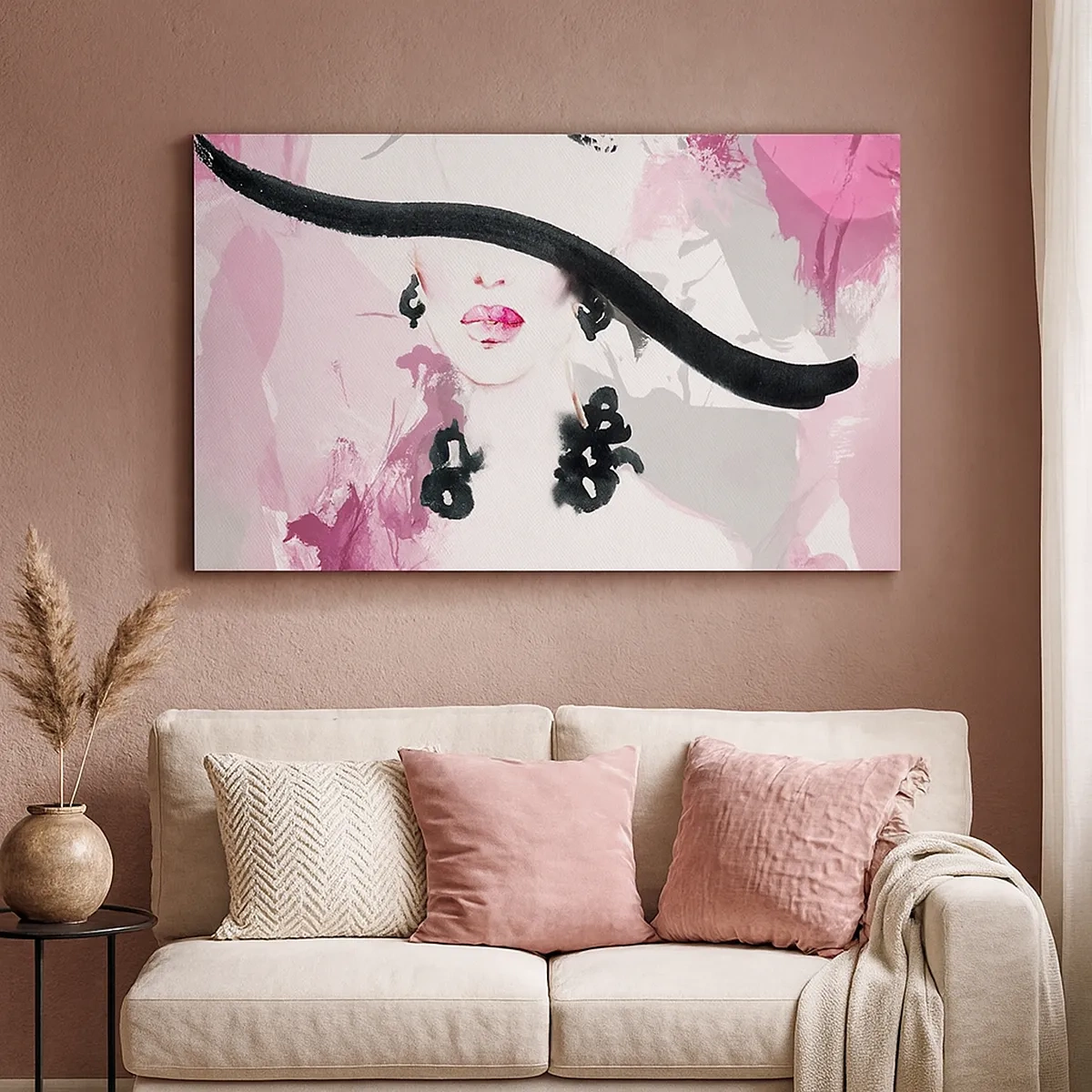 Vászonkép - Fekete és rózsaszín hölgy portréja - 30x30 cm