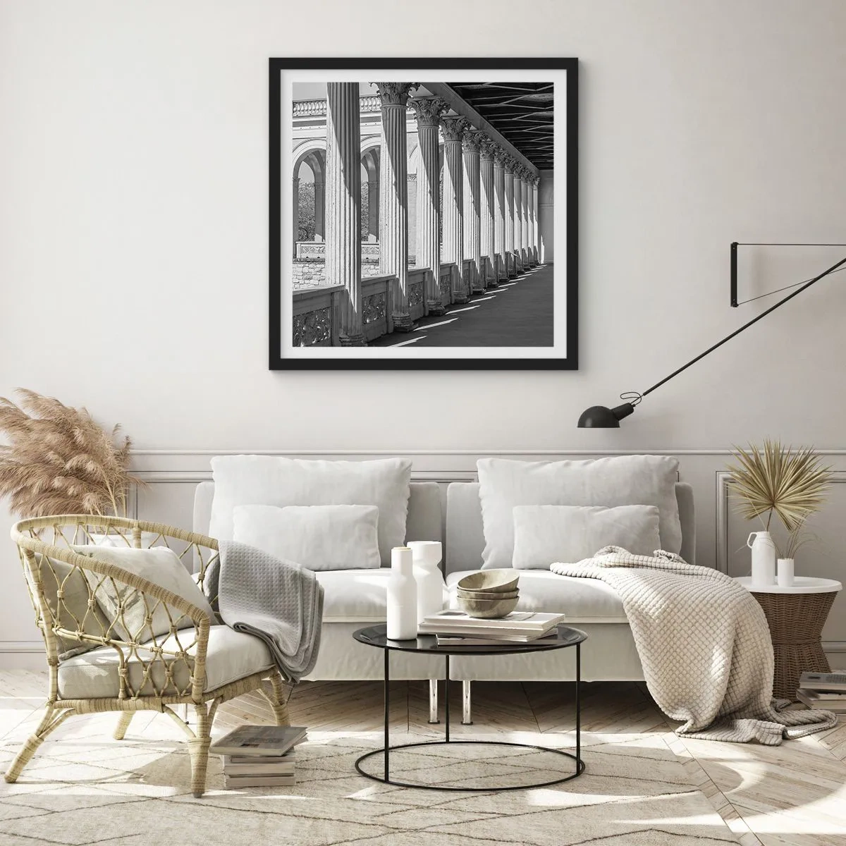 Poszter fehér keretben - Napsütötte árkádsor - 60x60 cm