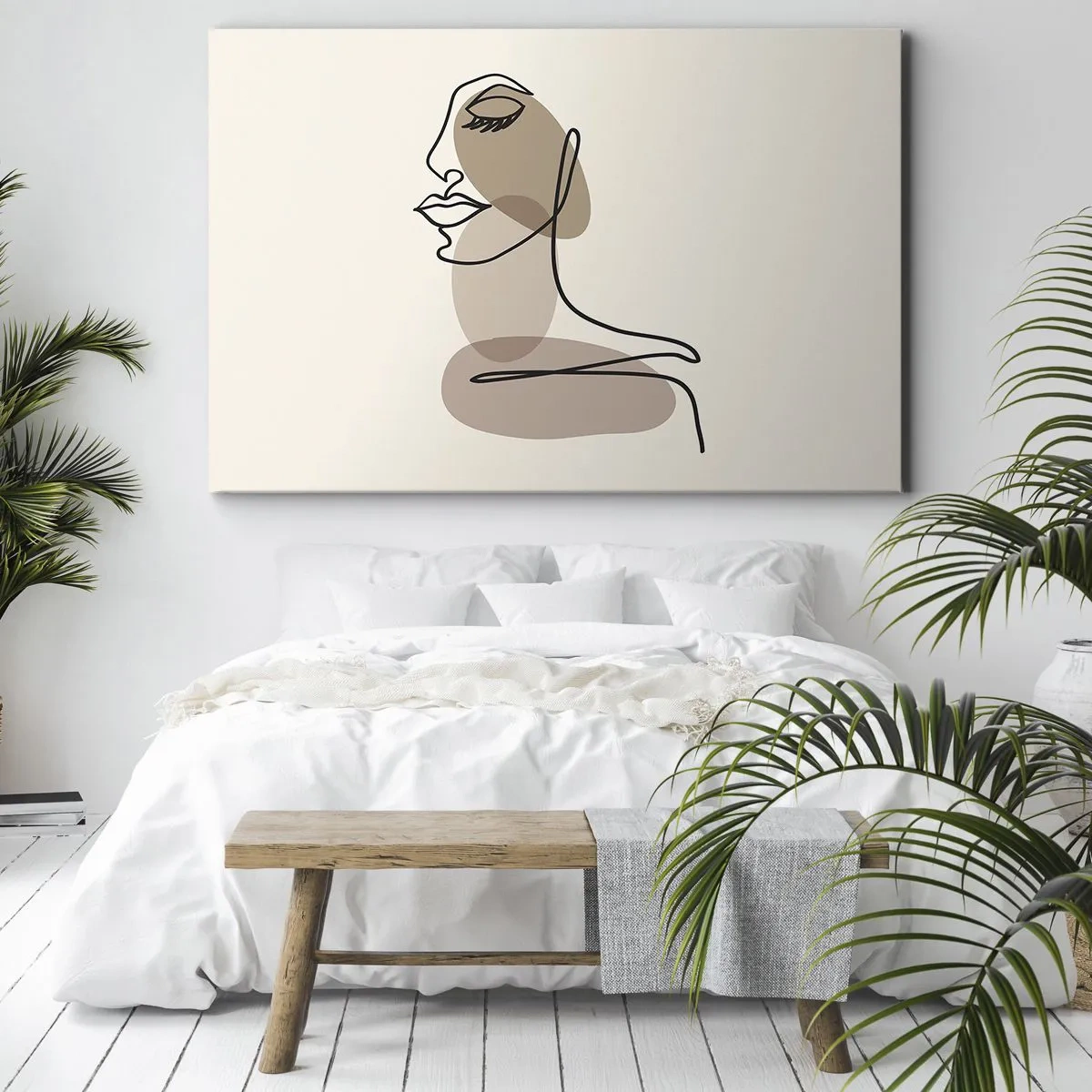 Vászonkép - Női profil minimalista vonalas stílusban - 70x50cm - Egy bizonyos szépségvonal - Modern fali dekoráció nappalihoz és hálószobához ARTTOR