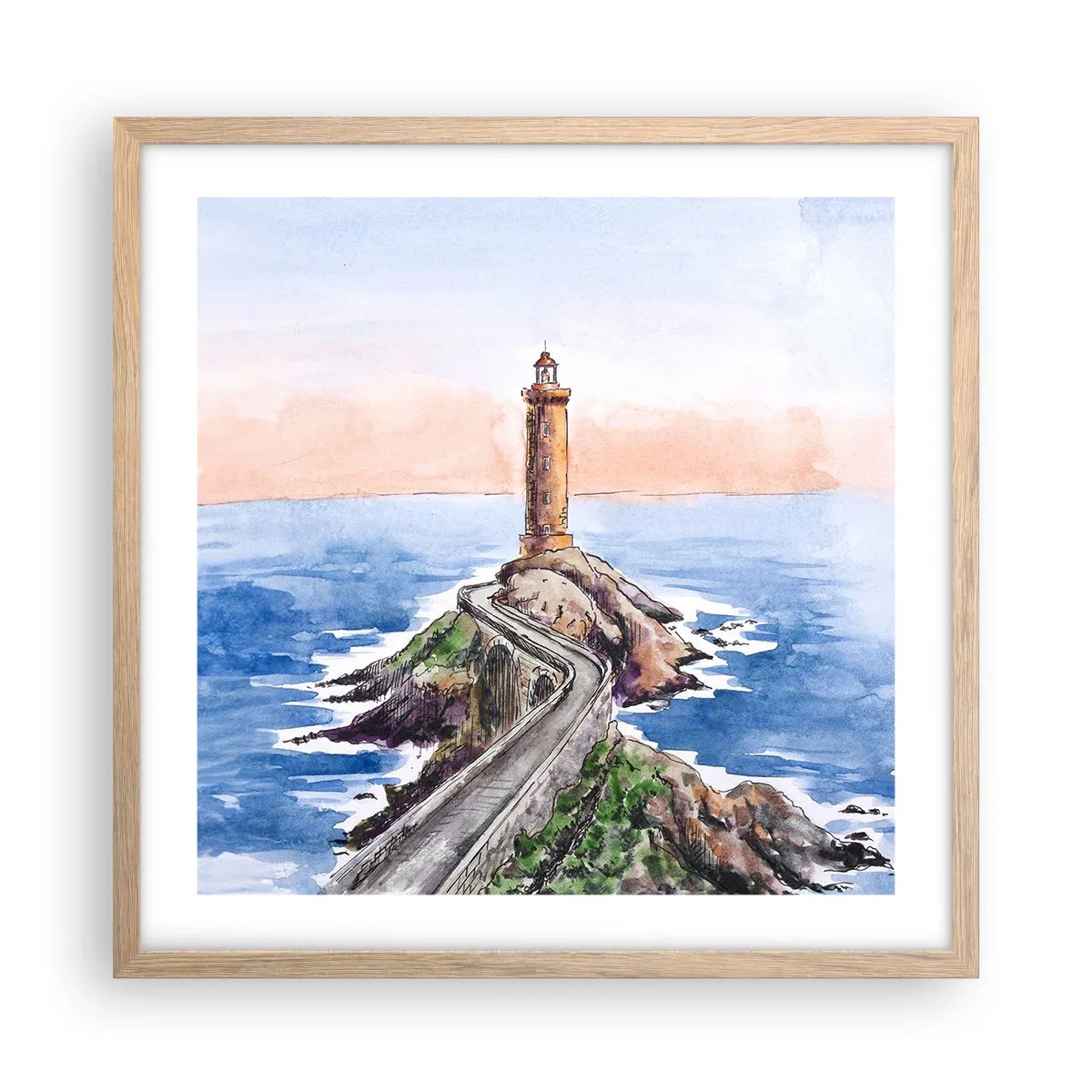 Poszter világos tölgy keretben - Szemben a tengerrel - 50x50 cm