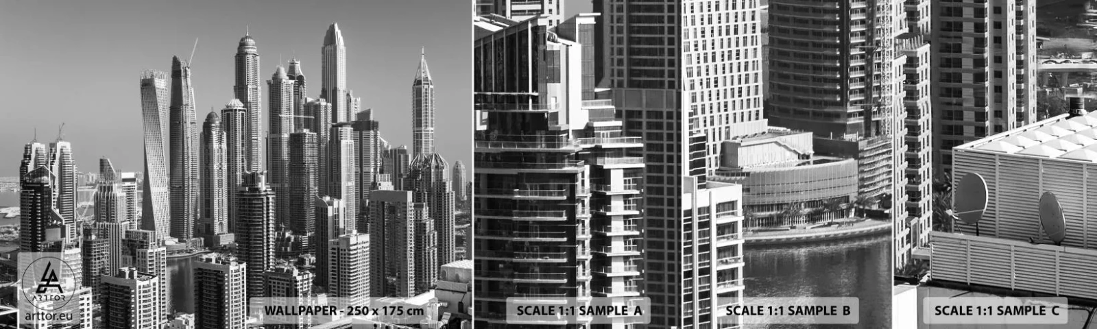 Fotótapéta Minta Öntapadós Deluxe Sticker - Város a sivatagban - Építészet, Város, Dubai - 100x30 cm