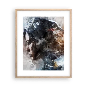 Poszter világos tölgy keretben - Történet egy lányról, várossal a háttérben - 40x50 cm