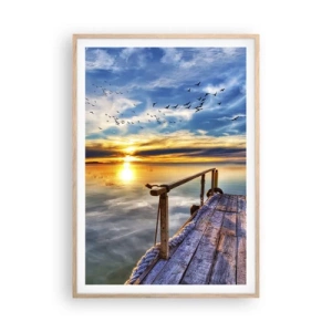 Poszter világos tölgy keretben - Megnyugszik a szél - 70x100 cm