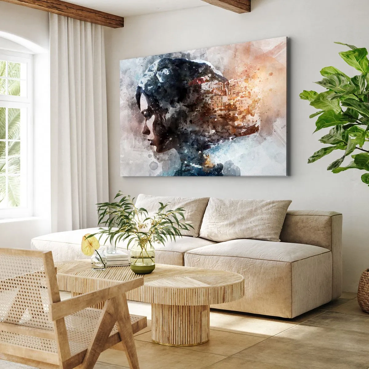 Vászonkép - Történet egy lányról, várossal a háttérben - 100x70 cm