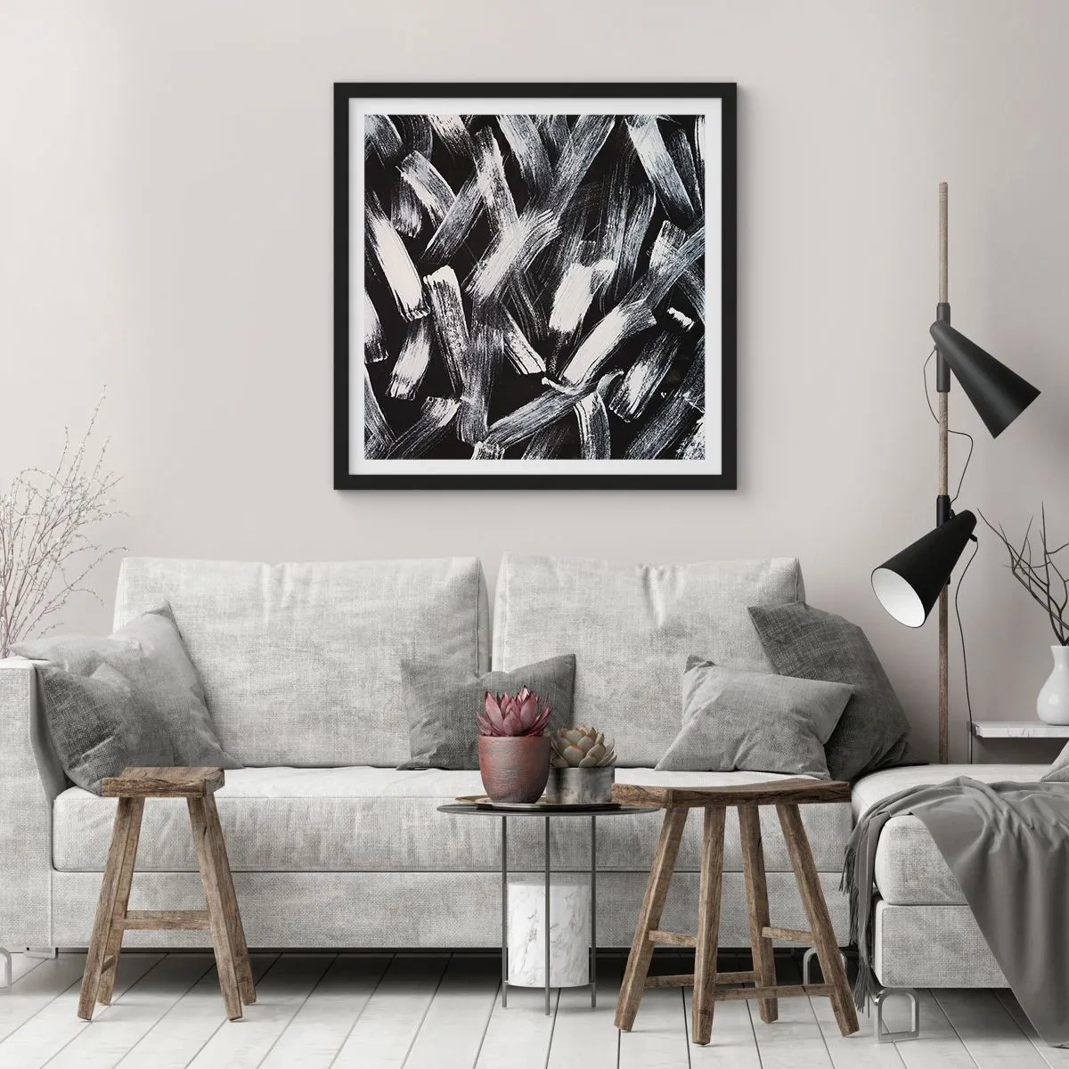 Poszter fehér keretben - Absztrakció az ipari szellemben - 50x50 cm