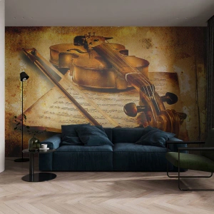 Fotótapéta Premium Sand - Azonnal szükség van egy virtuózra - Hegedű, Zene, Hangjegyek - 100x70 cm