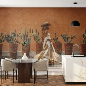 Fotótapéta Premium Sand - Hippi stílusban - Boho, Nő, kaktuszok - 100x70 cm