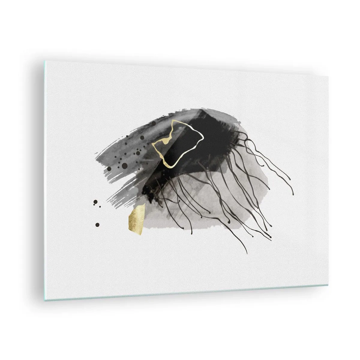 Üveg kép - Fekete és arany absztrakt kompozíció fehér alapon - 70x50cm - Feketében és aranyban - Modern fali dekoráció nappalihoz és hálószobához ARTTOR