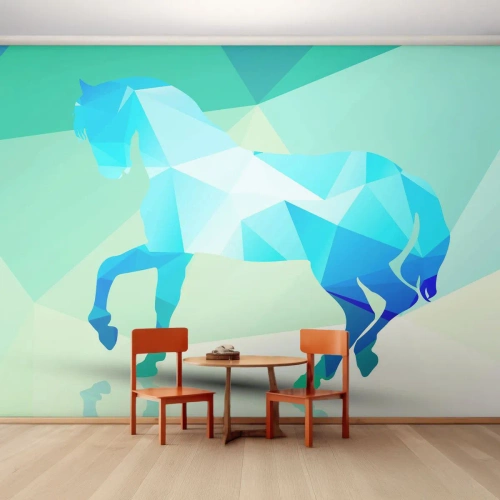 Fotótapéta Premium Sand - Geometrikus ló türkizben - Állatok, Ló, Geometriai ábra - 450x315 cm
