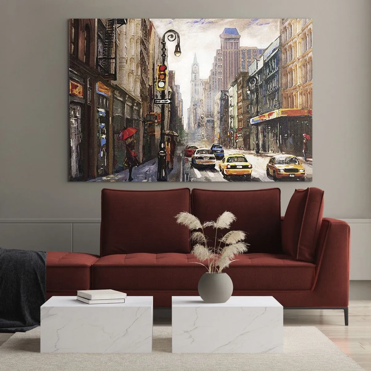 Üveg kép - New York – az esőben is színes - 70x50cm - New York – esőben is színes - Modern fali dekoráció nappalihoz és hálószobához ARTTOR